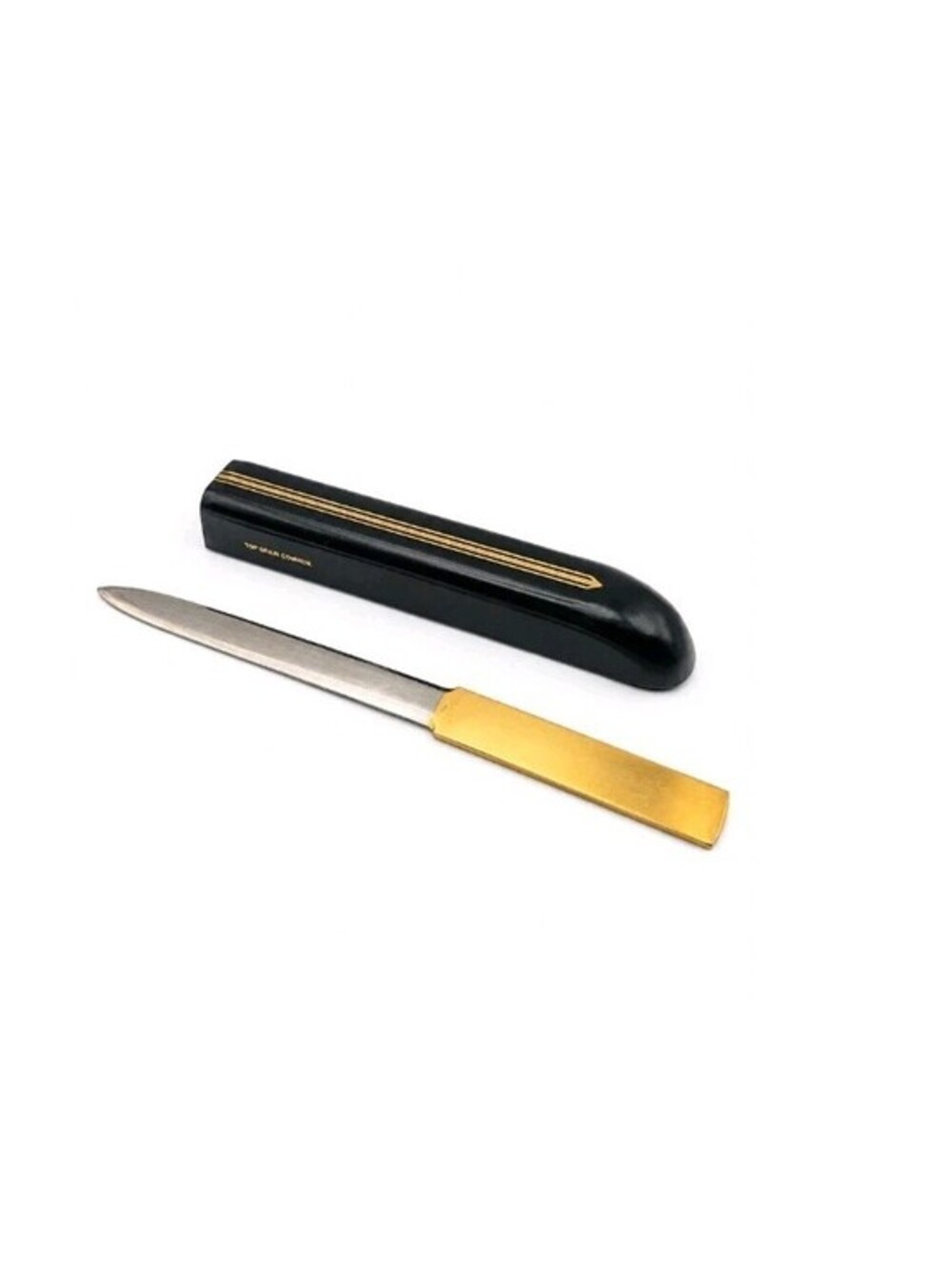 Vintage Italy Letter Opener Gold Tone Top Grain Cowhide Leather Case 9.5"
